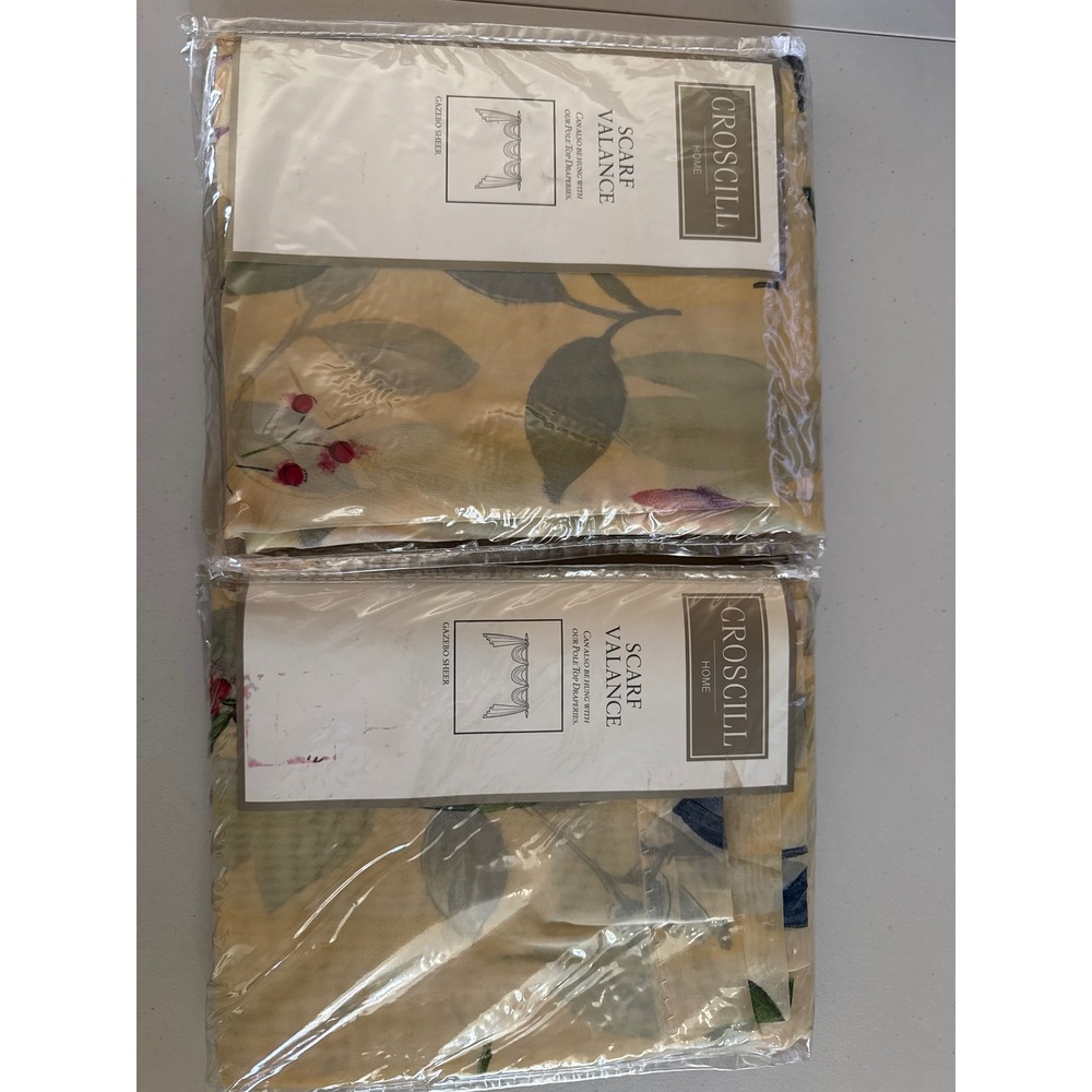 VTG Croscill Home Gazebo Sheer Scarf Valance Set/2 Floral Yellow 59x216